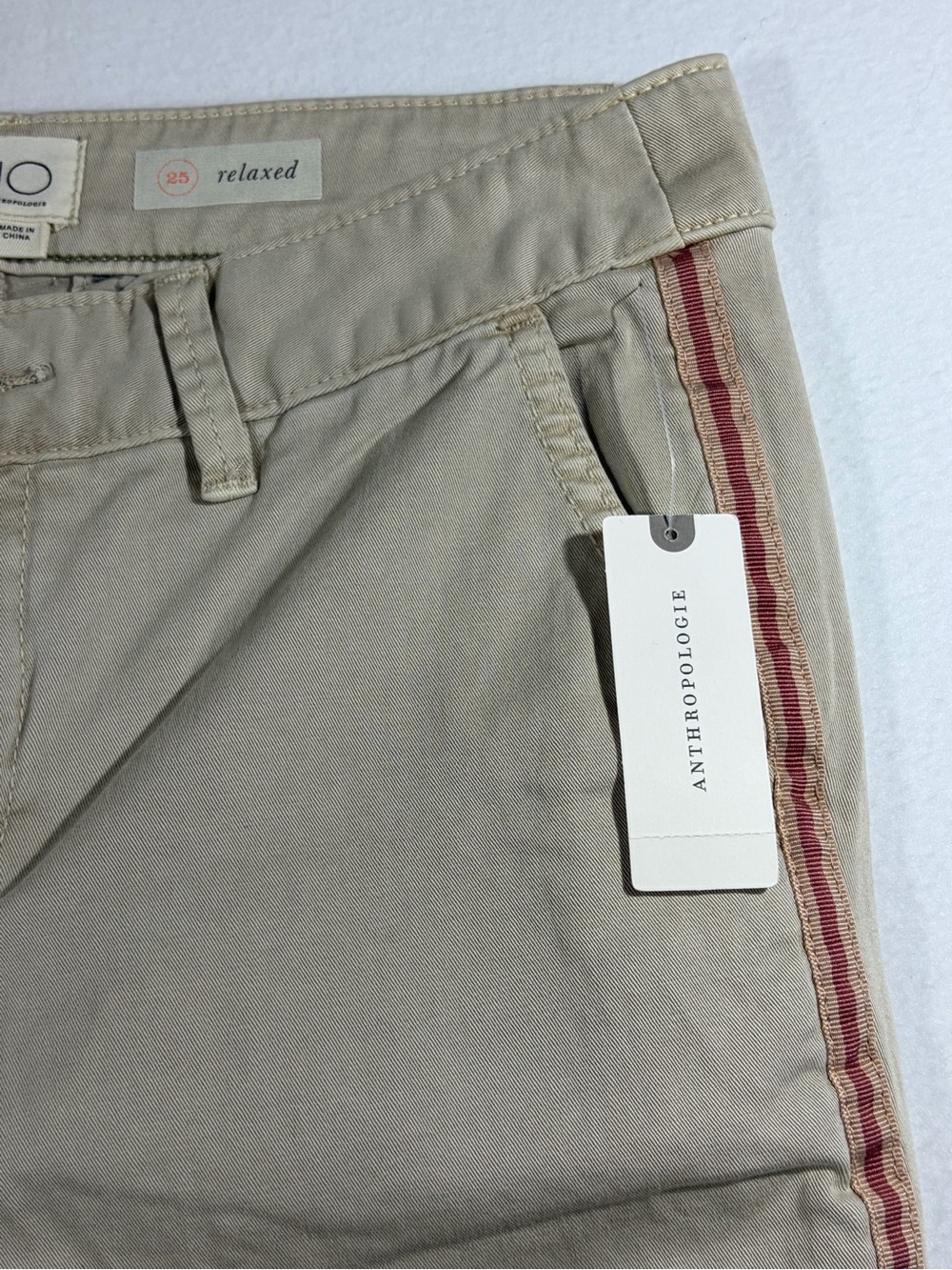 NWT: Anthropologie Tan Chino Pants with Red Side Stripe